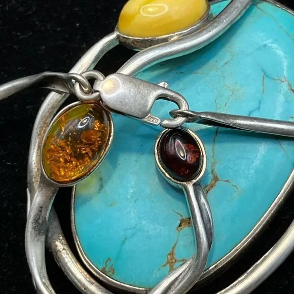 Turquoise and multi color Amber 925 Art Deco design necklace. - Picture 8 of 8